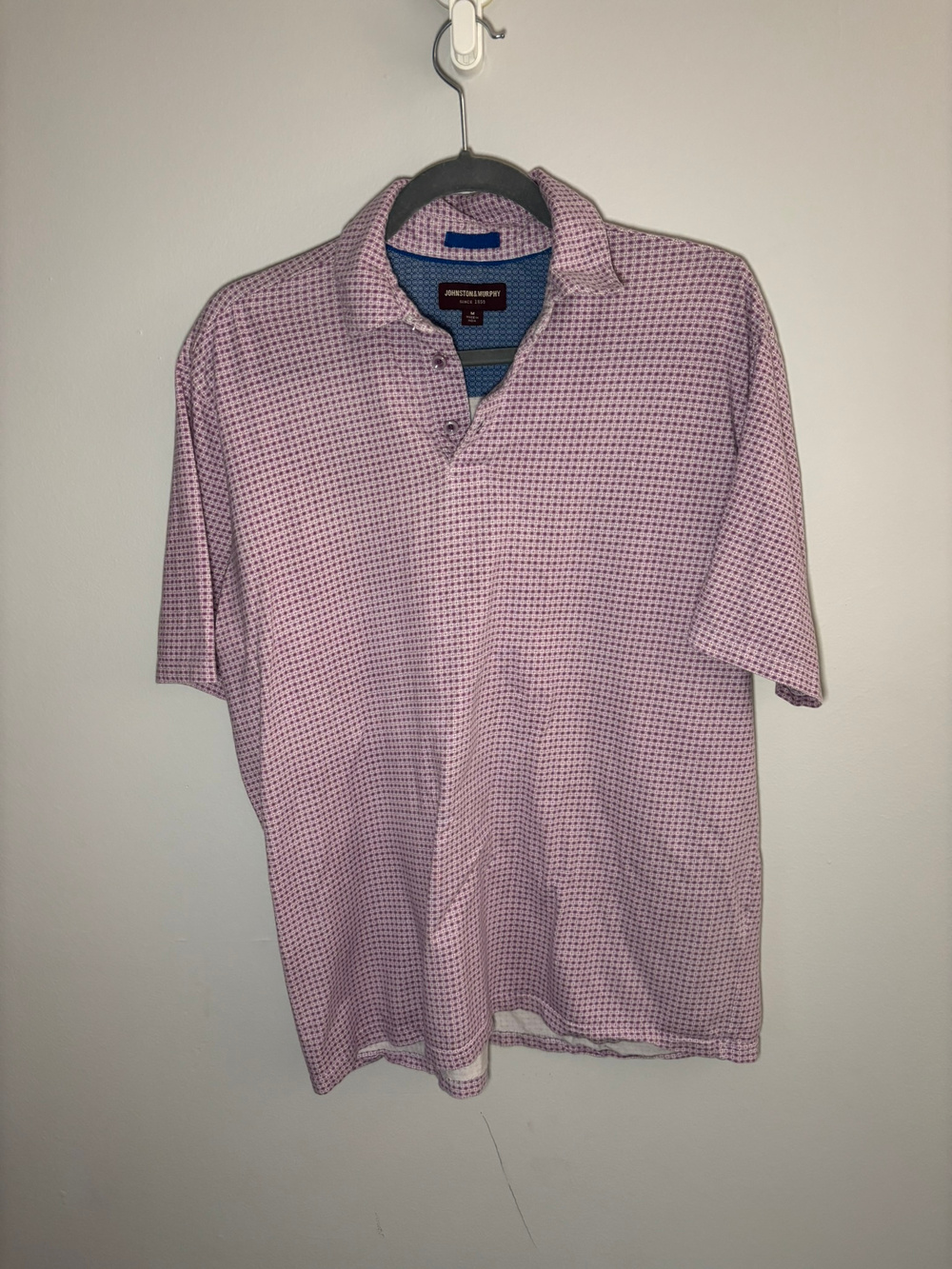 Johnston Murphy Polo Shirt Purple Patterned Pima Cotton Size M